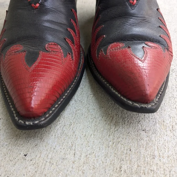 Tony Lama Cowboy Boots Red Black Lizard Leather Men 8.5 D - Picture 2 of 15
